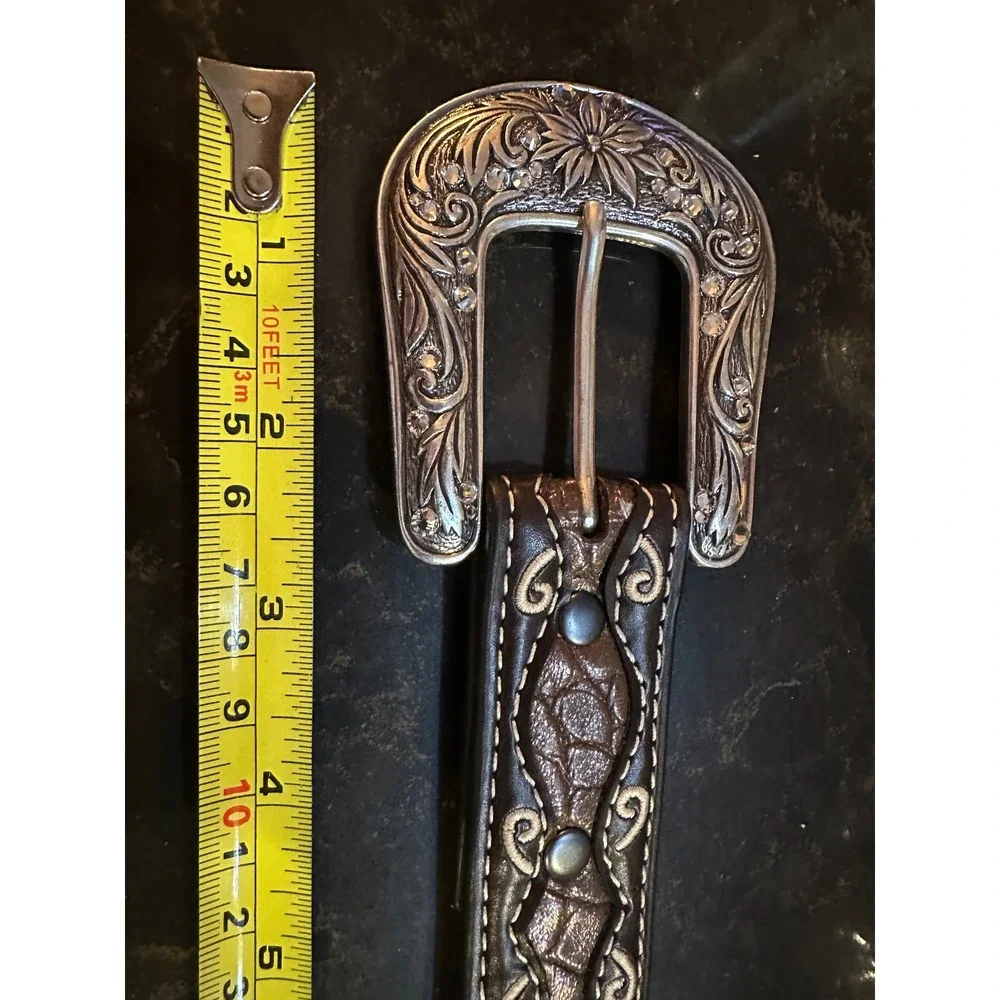 Ariat Brown Western Belt Rhinestone Cross Studded Buckle Size 28 A1302802